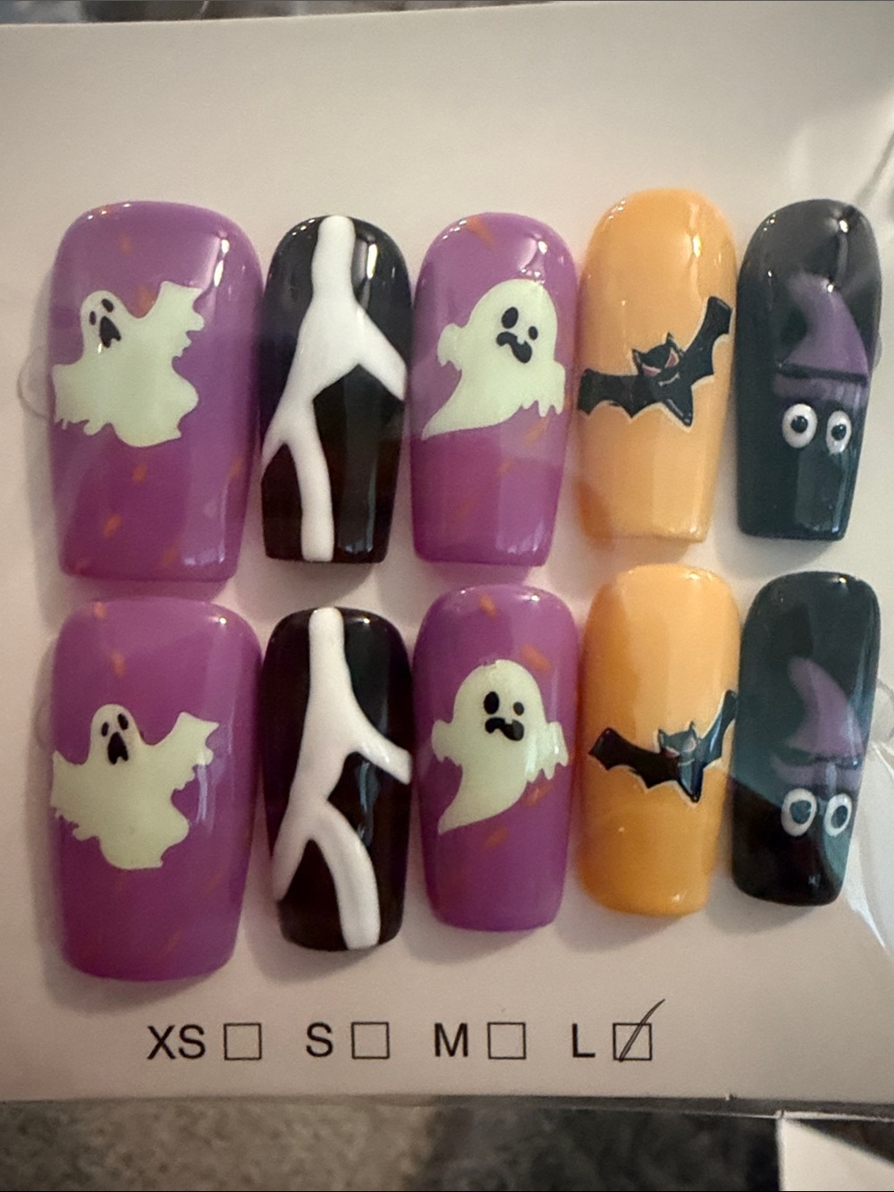 Halloween Nail Art Set — Purple, Black & Orange Ghosts & Bats
